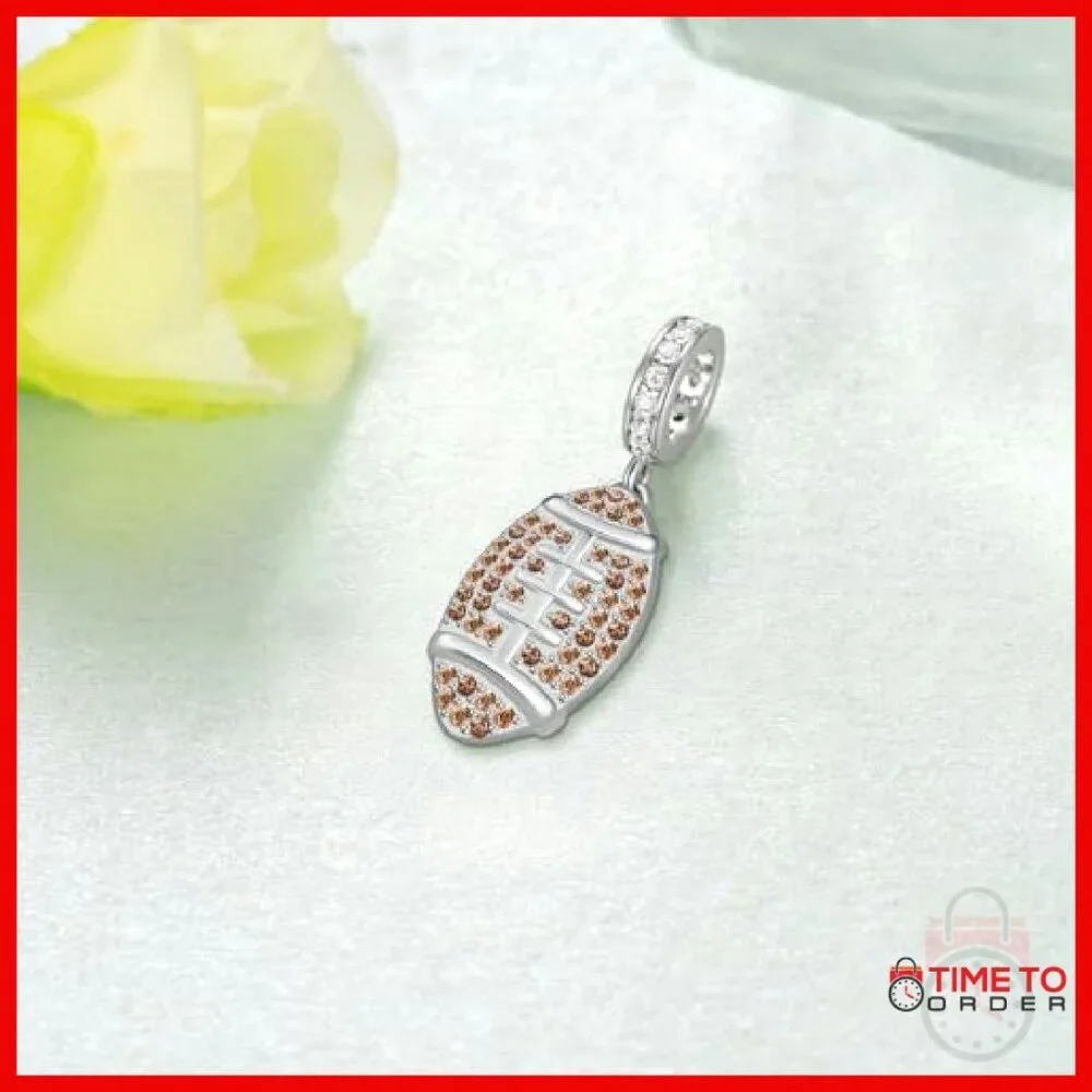 925 Sterling Silver Football Charm Bracelet Jewelry Gift for Women